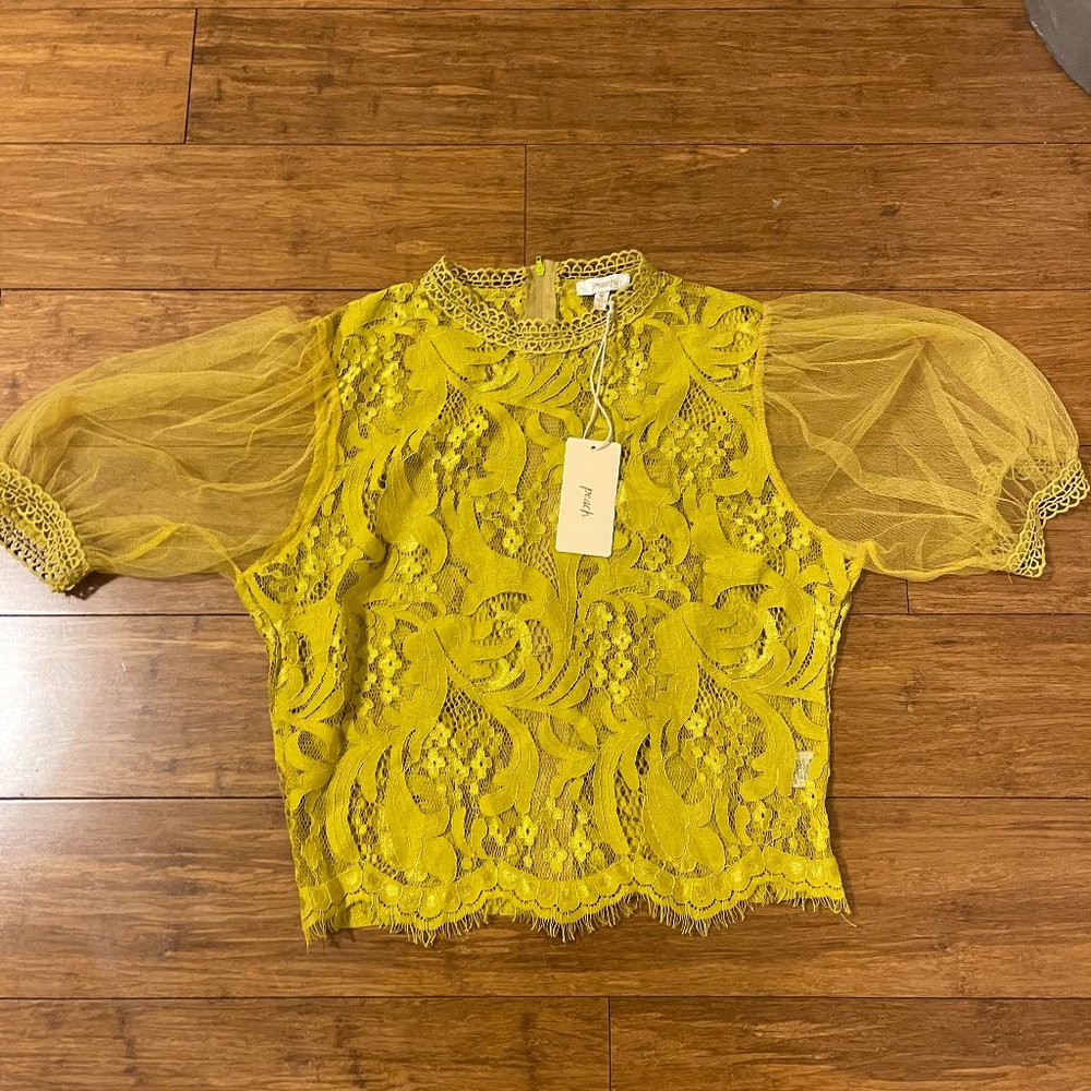 Yellow Lace Shirt Size Medium Women's new PEACH brand cropped top very fitted